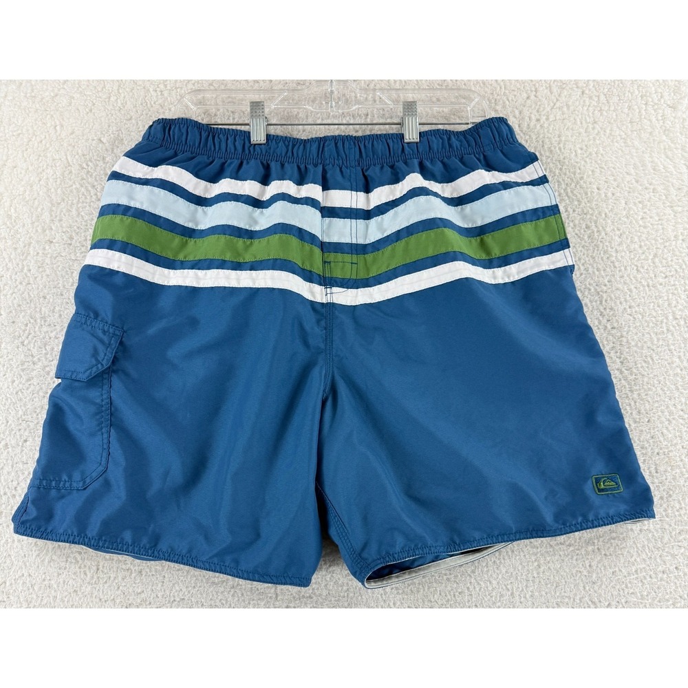 Quiksilver Waterman Collection Swim Trunks Mens Size XL‎ Blue Stripe Beach Surf